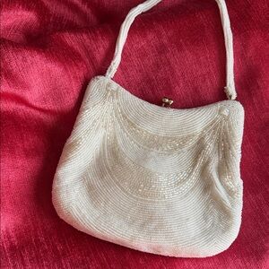 Vintage Korean Bridal Elegant Cream Beaded Women's Bag